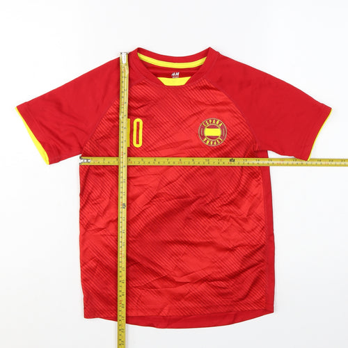 H&M Boys Red España Football Jersey T-Shirt 9-10Y Lightweight Polyester