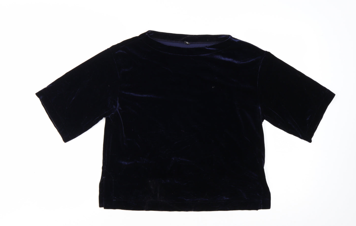 UNIQLO Women's Blue Velvet Short Sleeve Basic Top XS