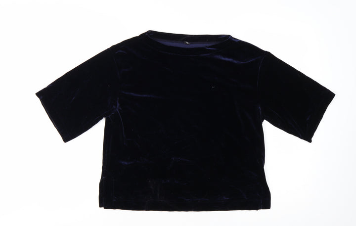 UNIQLO Women's Blue Velvet Short Sleeve Basic Top XS