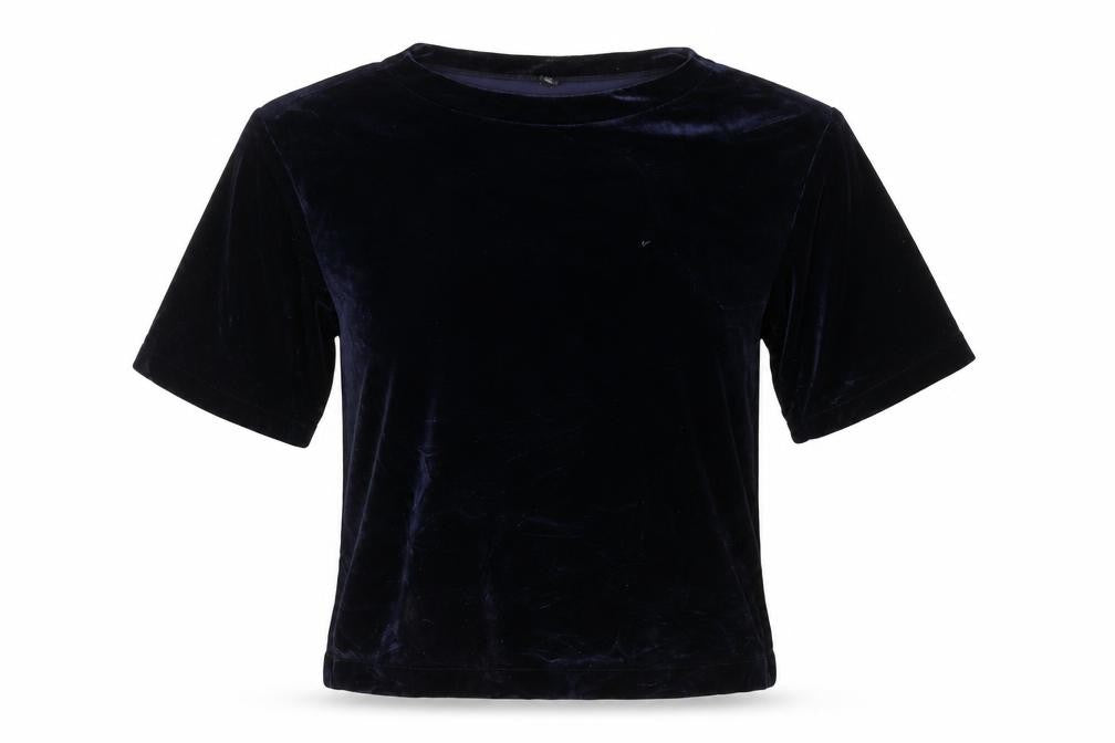 Uniqlo Women's Blue Velvet Short Sleeve Basic Top XS