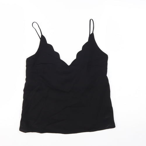 Topshop Womens Black Camisole Tank Top Size 4 Satin V-Neck
