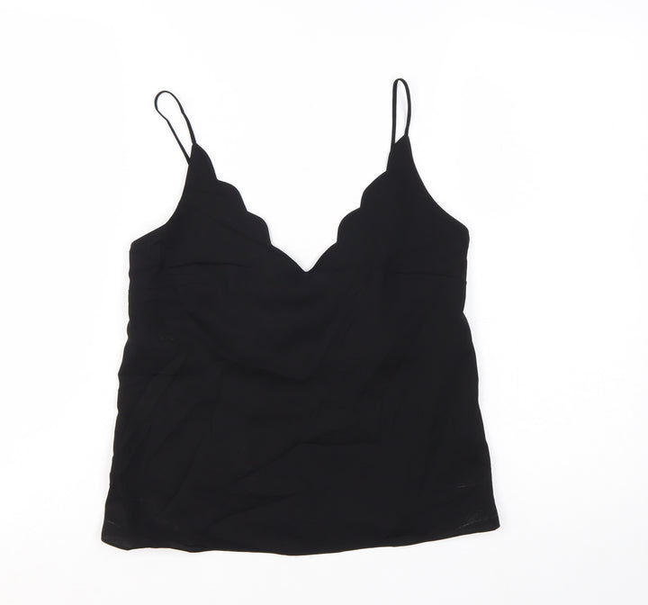 Topshop Womens Black Camisole Tank Top Size 4 Satin V-Neck