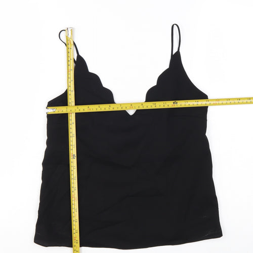 Topshop Womens Black Camisole Tank Top Size 4 Satin V-Neck