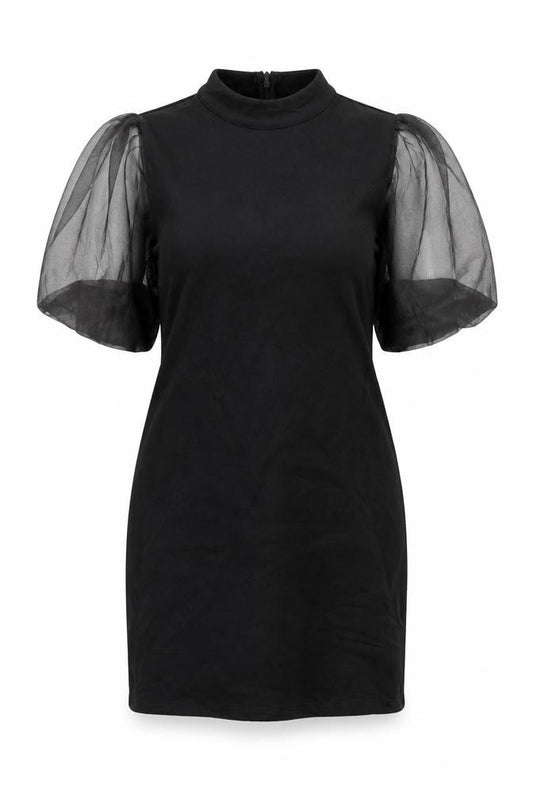 Front view of AX Paris Women’s Black Puff Sleeve Bodycon Dress, size UK 12