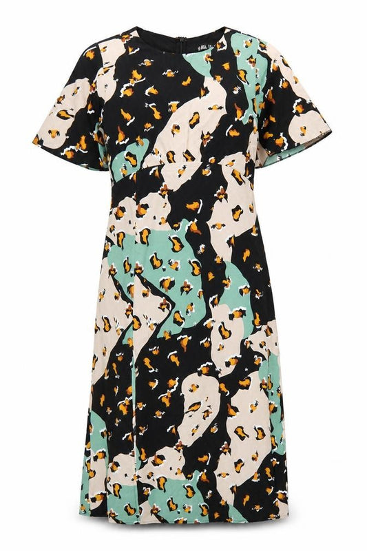 Front view of Girl In Mind Women's Multicoloured Animal Print Midi Shift Dress, size 12