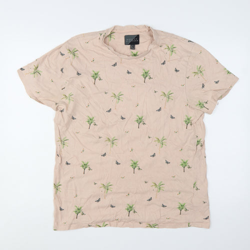 Broken Standard Men Beige Palm Tree Graphic Print T-Shirt XL