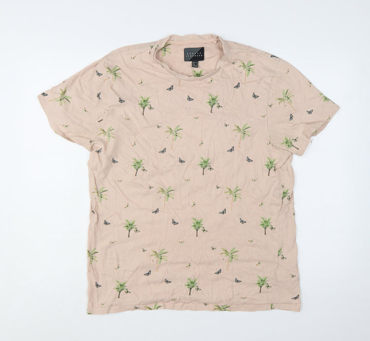 Broken Standard Men Beige Palm Tree Graphic Print T-Shirt XL