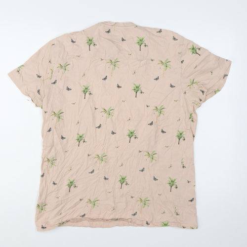 Broken Standard Men Beige Palm Tree Graphic Print T-Shirt XL