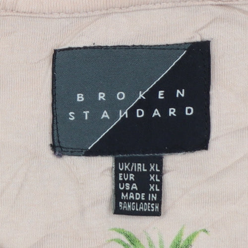 Broken Standard Men Beige Palm Tree Graphic Print T-Shirt XL