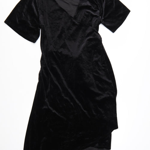 H&M Maternity Black Velvet Wrap Midi Dress Size 12