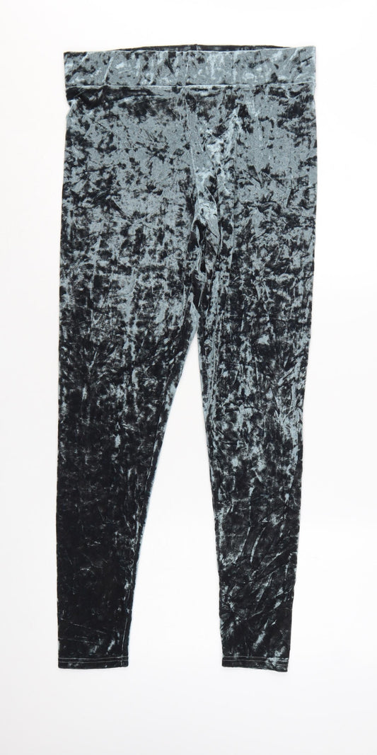 Topshop Women’s Grey Crushed Velvet Stretch Leggings Size 16