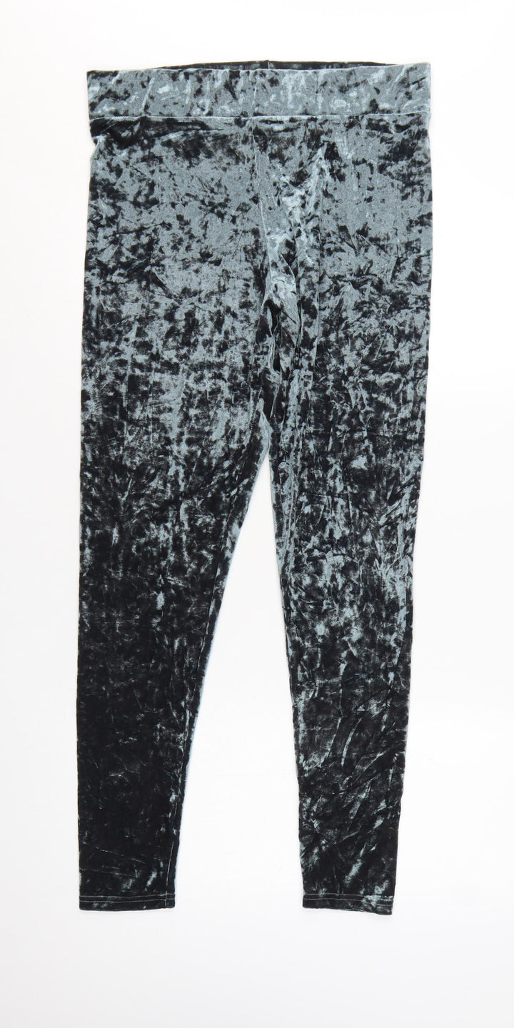 Topshop Women’s Grey Crushed Velvet Stretch Leggings Size 16