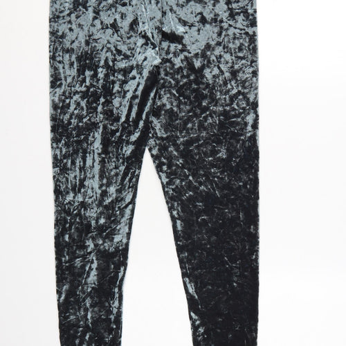 Topshop Women’s Grey Crushed Velvet Stretch Leggings Size 16