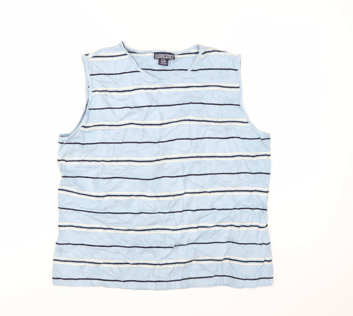 Lands' End Women's Blue Striped Sleeveless Tank Top L 14-16