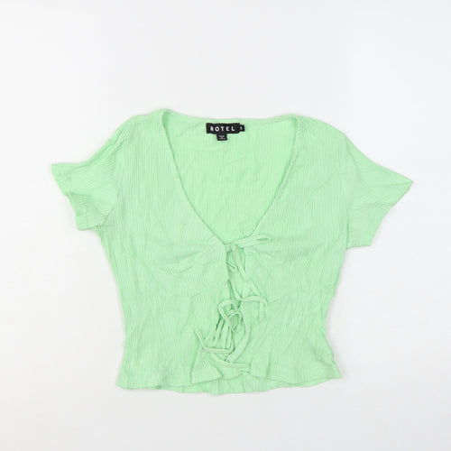 Motel Women's Green Cropped Tie Front V-Neck Top Size S