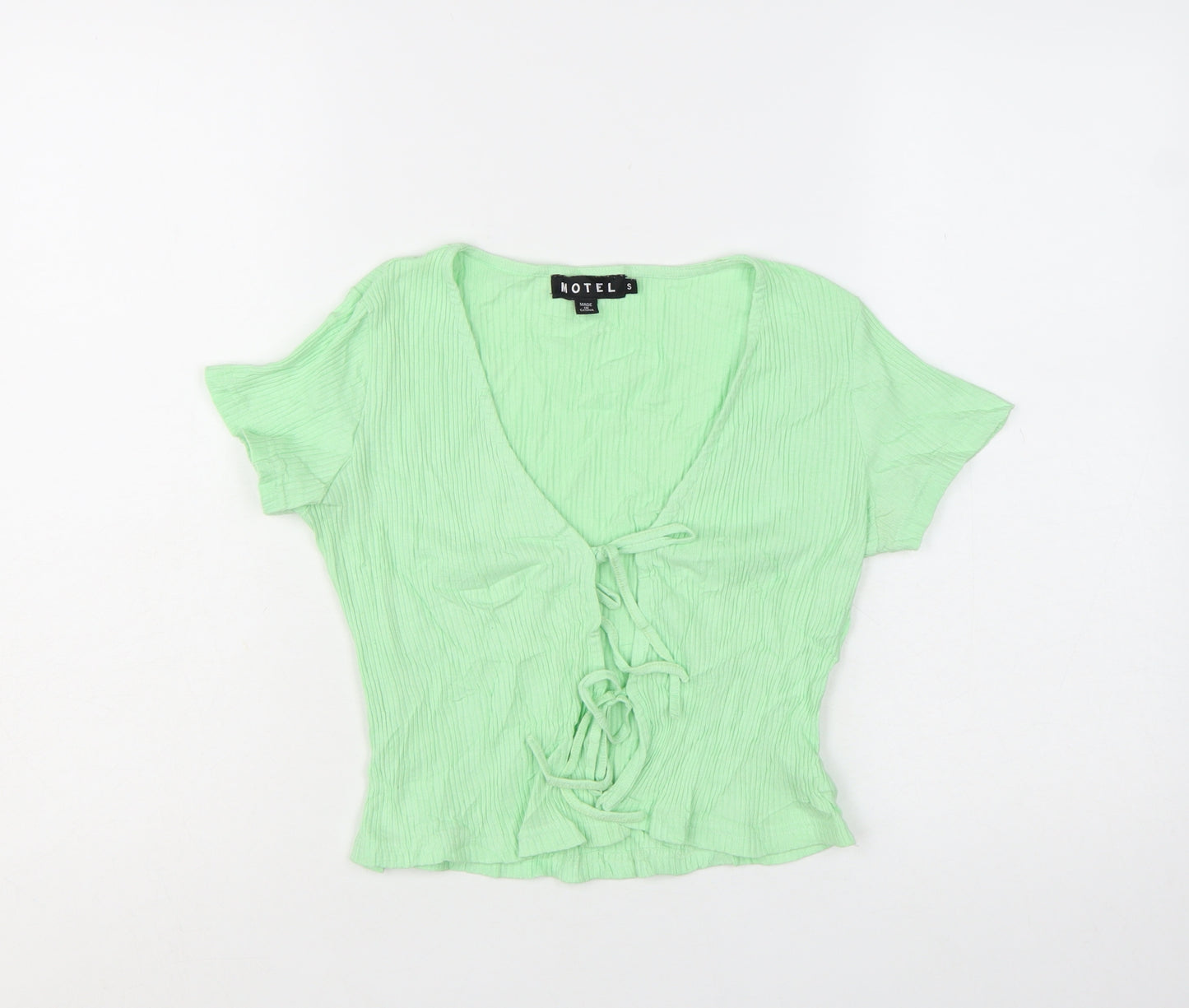 Motel Women's Green Cropped Tie Front V-Neck Top Size S