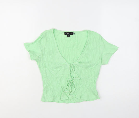 Motel Women's Green Cropped Tie Front V-Neck Top Size S