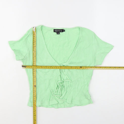 Motel Women's Green Cropped Tie Front V-Neck Top Size S