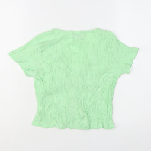 Motel Women's Green Cropped Tie Front V-Neck Top Size S