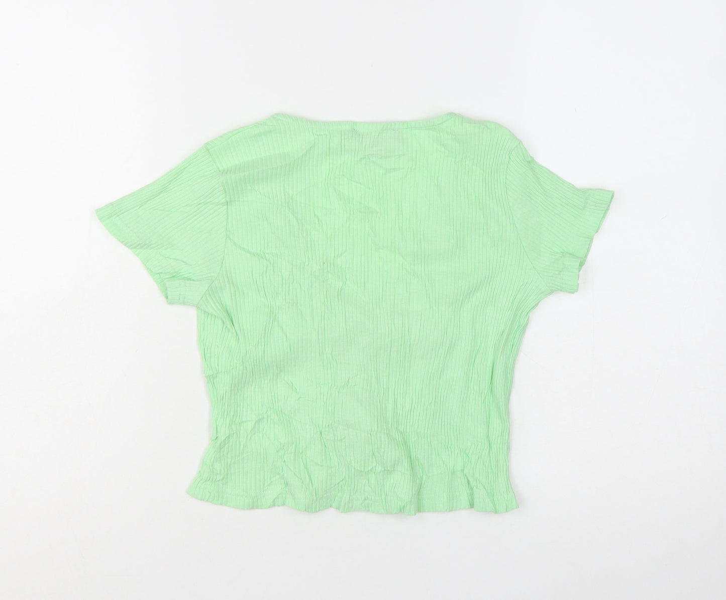 Motel Women's Green Cropped Tie Front V-Neck Top Size S