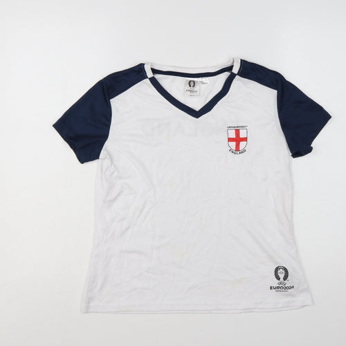 UEFA Women White England Euro 2024 V-Neck T-Shirt S