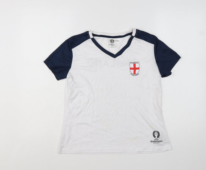 UEFA Women White England Euro 2024 V-Neck T-Shirt S