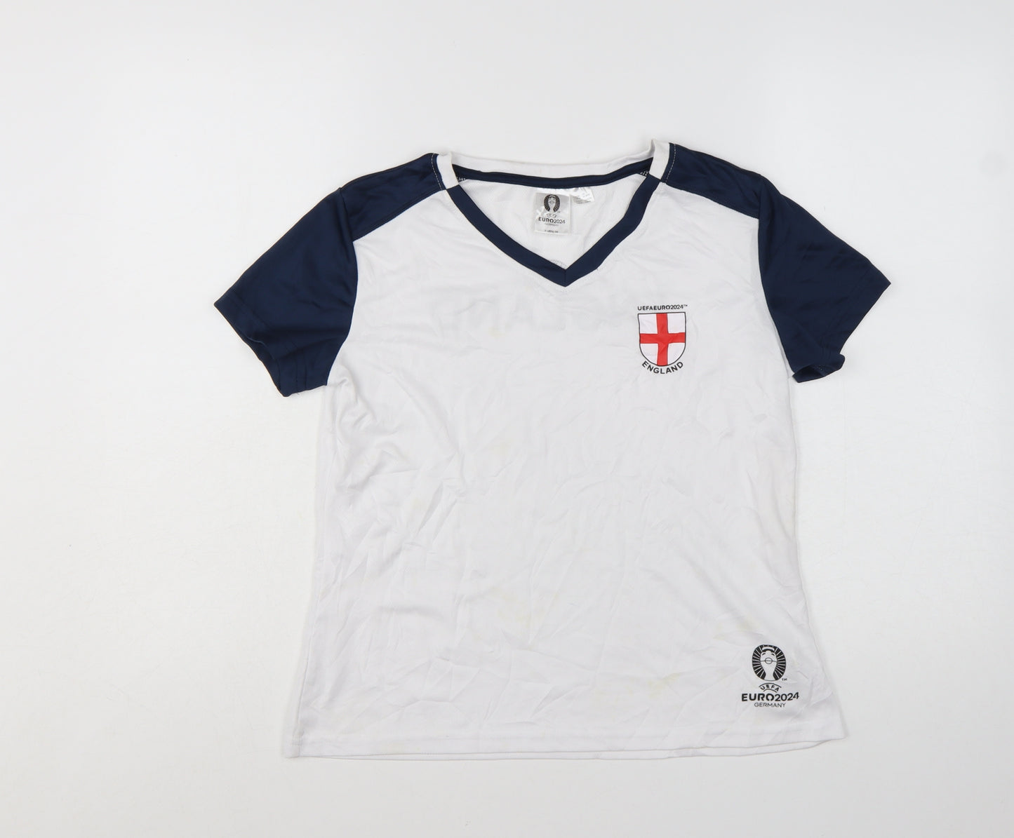 UEFA Women White England Euro 2024 V-Neck T-Shirt S