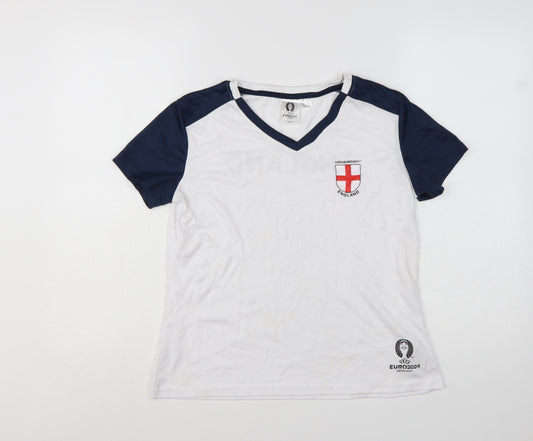UEFA Women White England Euro 2024 V-Neck T-Shirt S