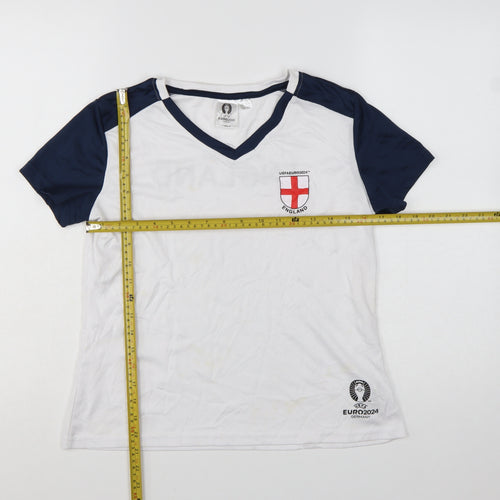 UEFA Women White England Euro 2024 V-Neck T-Shirt S