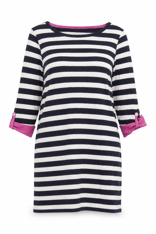 Front view of Marks & Spencer Women’s Multicoloured Striped T-Shirt Dress, size UK 14