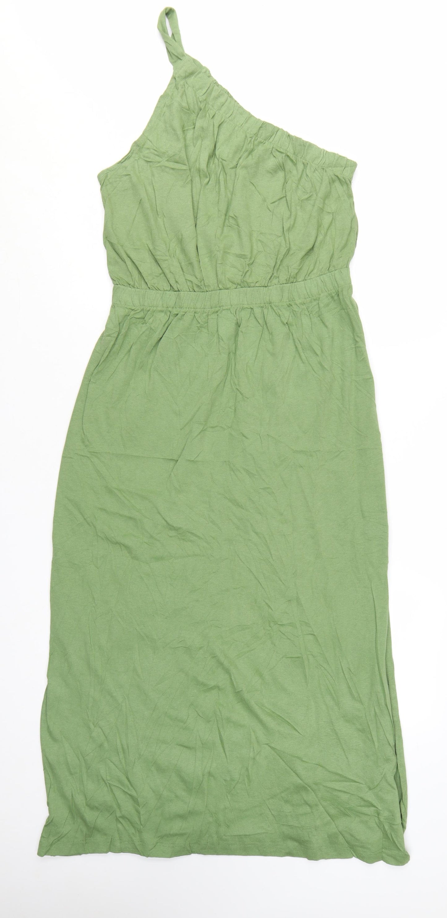 Next Women Green One Shoulder Jersey Midi Dress Size 12