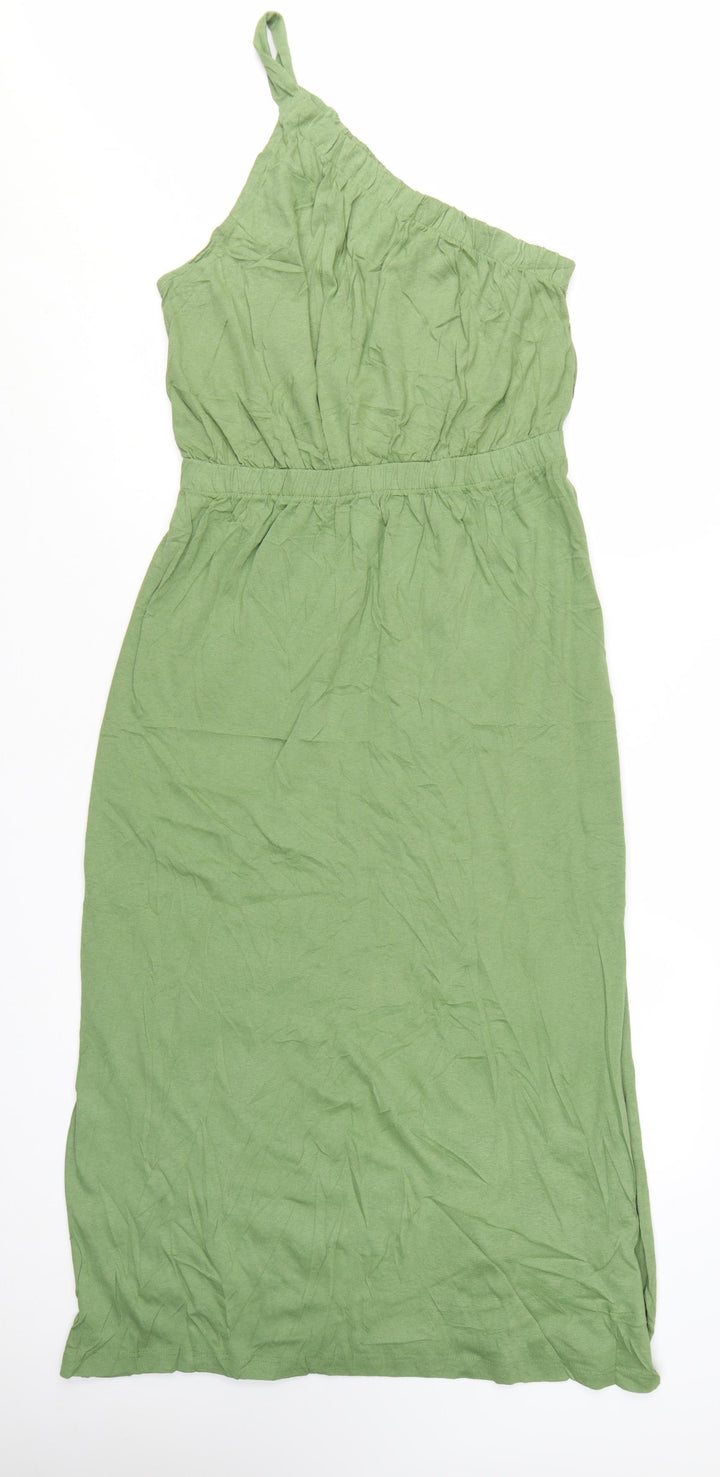 Next Women Green One Shoulder Jersey Midi Dress Size 12