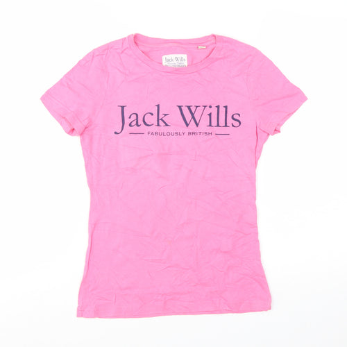 Jack Wills Womens Pink Basic Cotton Crew Neck T-Shirt UK 8