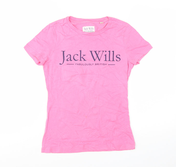 Jack Wills Womens Pink Basic Cotton Crew Neck T-Shirt UK 8