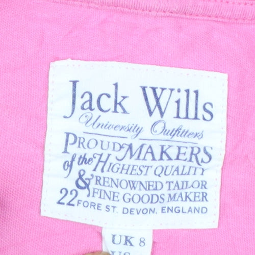 Jack Wills Womens Pink Basic Cotton Crew Neck T-Shirt UK 8