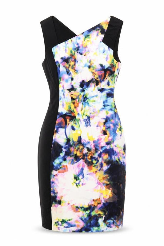 Front view of Karen Millen Women's Multicoloured Floral Bodycon Dress, size 12