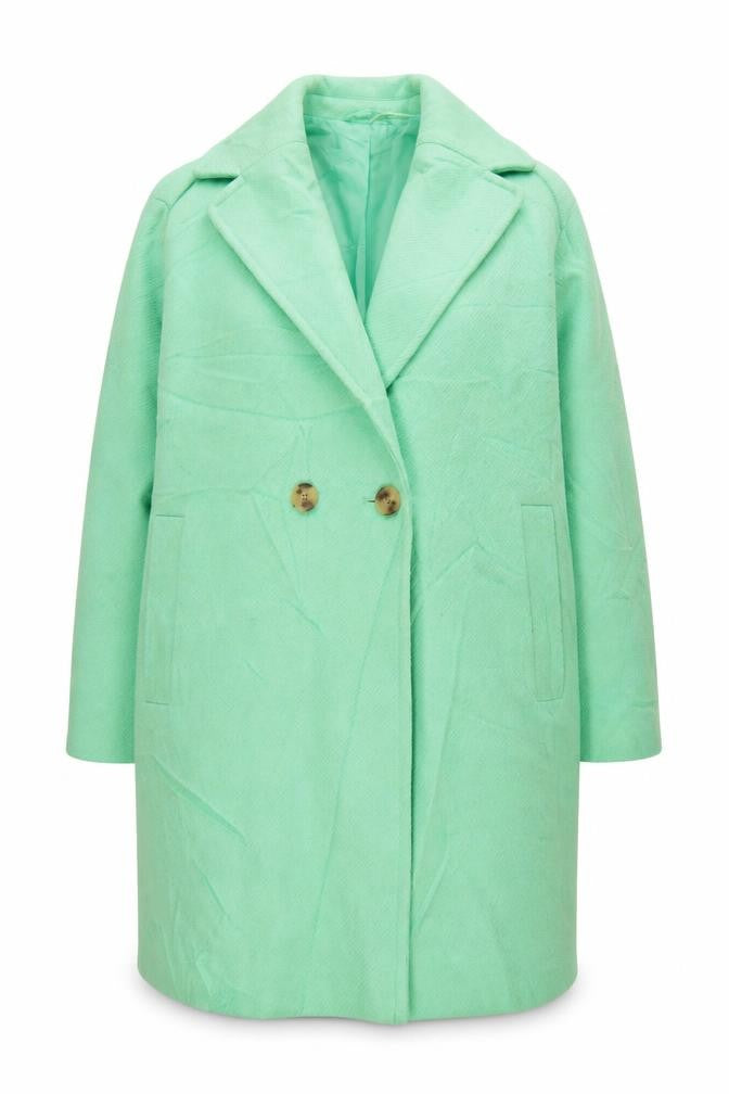 Front view of Marks & Spencer Women’s Green Wool Blend Mid-Length Coat, size UK 18
