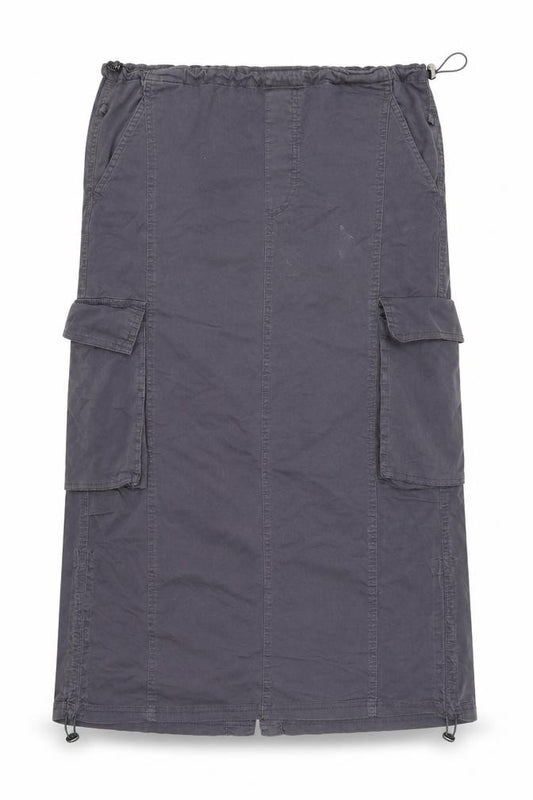 Front view of Bershka Women's Grey Cargo Midi Skirt, size S, Cotton Twill