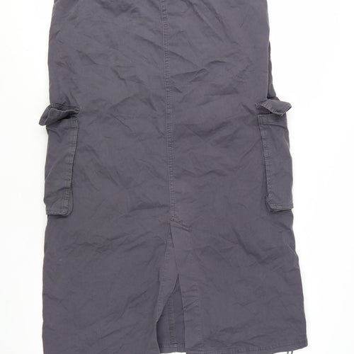 Bershka Women's Grey Cargo Midi Skirt Size S Cotton Twill