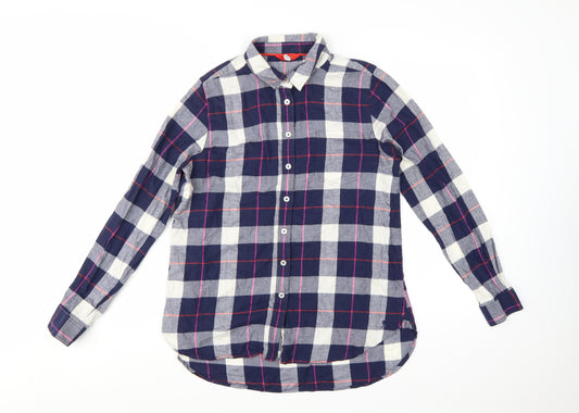 Joules Women's Blue Check Cotton Long Sleeve Button-Up Shirt UK 10