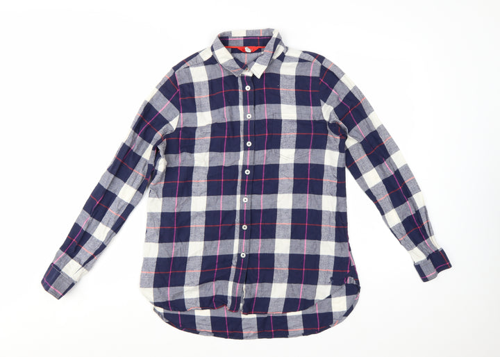 Joules Women's Blue Check Cotton Long Sleeve Button-Up Shirt UK 10