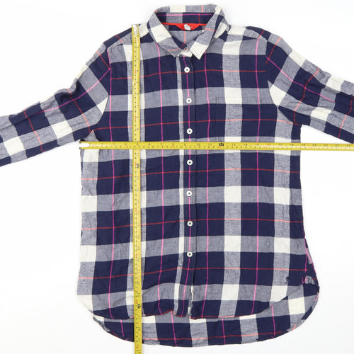 Joules Women's Blue Check Cotton Long Sleeve Button-Up Shirt UK 10