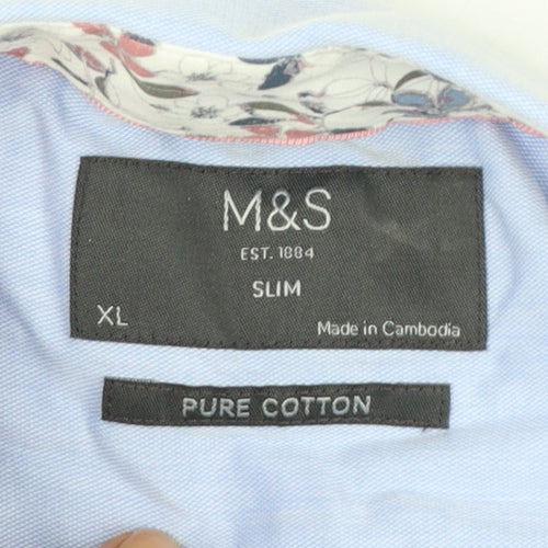 Marks and Spencer Men's Blue XL Slim Fit Pure Cotton Formal Shirt