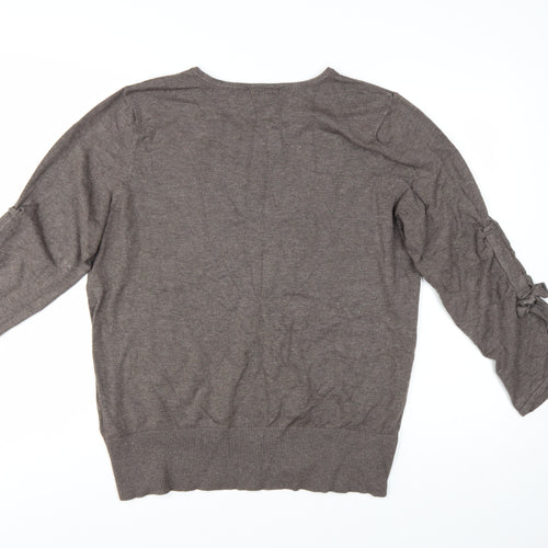 Alfani Women Brown XL 3/4 Sleeve Tie Pullover Jumper