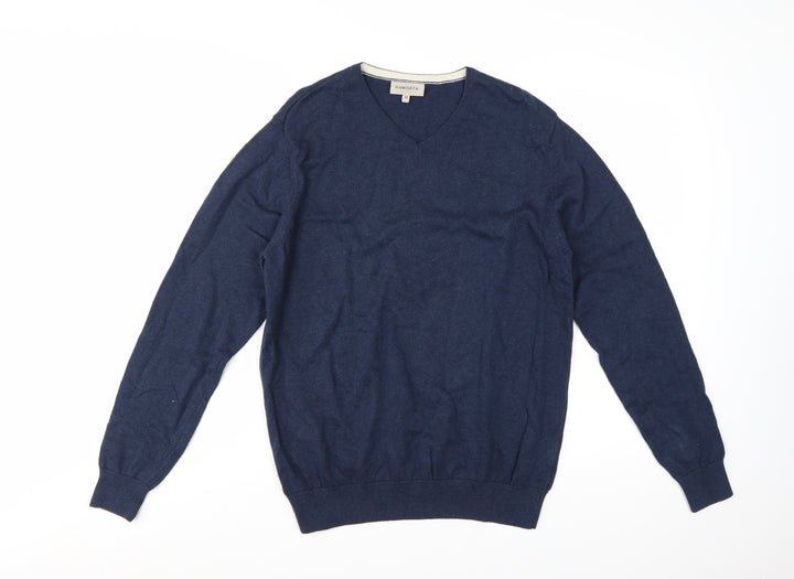 Haworth Mens Blue V-Neck Cotton Pullover Jumper M