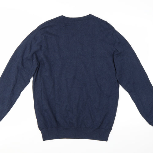 Haworth Mens Blue V-Neck Cotton Pullover Jumper M