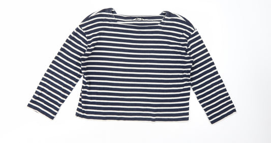 Whistles Womens Blue White Striped Long Sleeve Cotton Top M