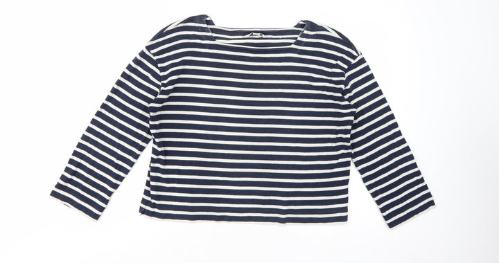 Whistles Womens Blue White Striped Long Sleeve Cotton Top M