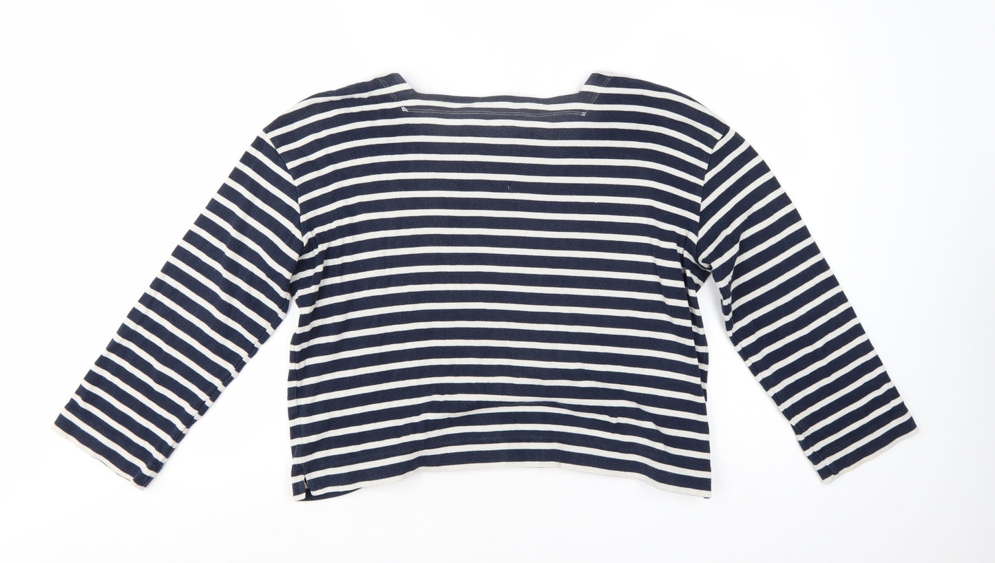 Whistles Womens Blue White Striped Long Sleeve Cotton Top M