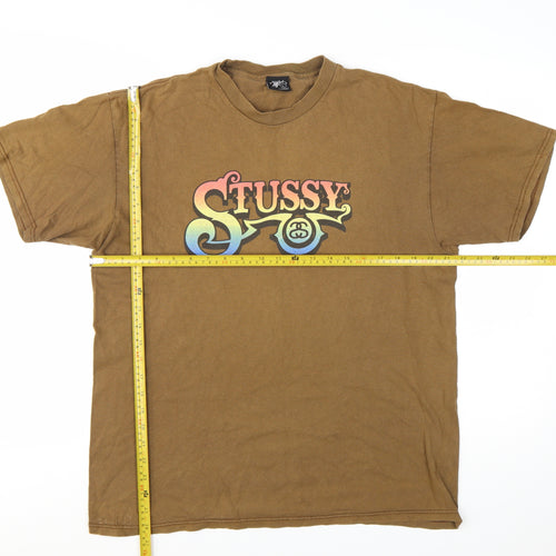 Stussy Men's Brown Graphic Logo T-Shirt Large Cotton Short Sleeve